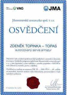 Osvědčení - autorizovaný servis armatur JMA Osvědčení - autorizovaný servis armatur JMA