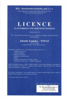 Licence o autorizované servisní činnosti - SČA